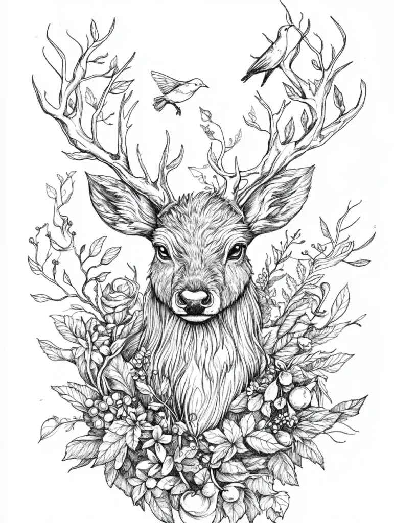 coloriages-pour-adultes-a-imprimer-cerf-foret-magique