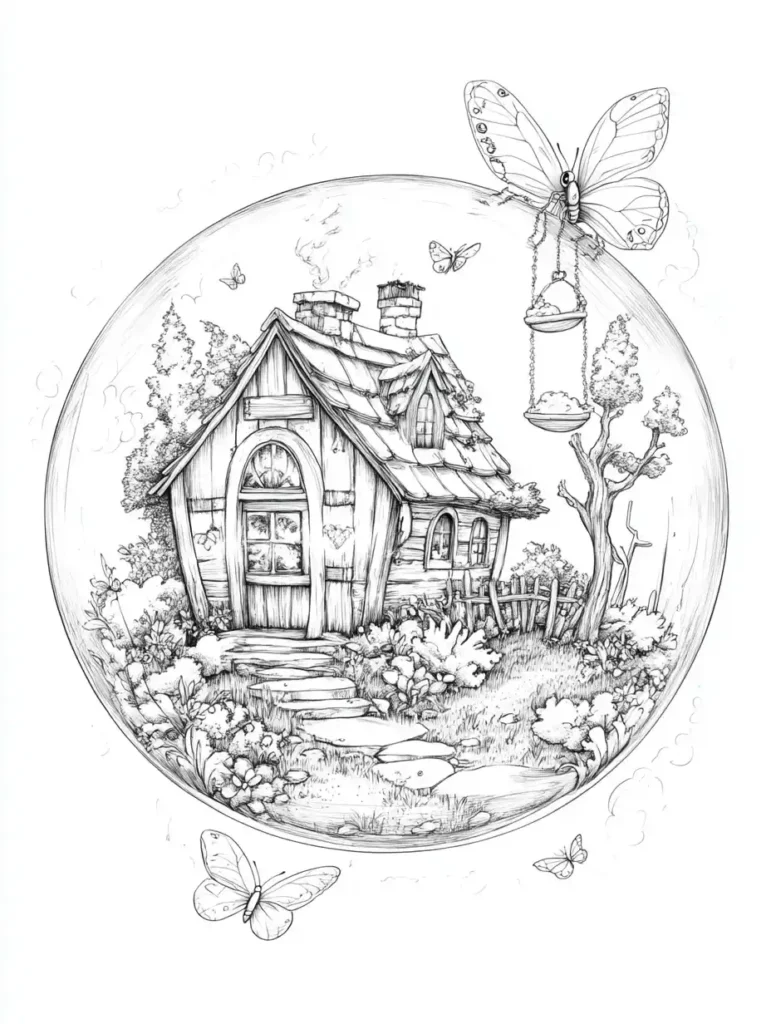 coloriages-pour-adultes-a-imprimer-maison-feerique-papillons