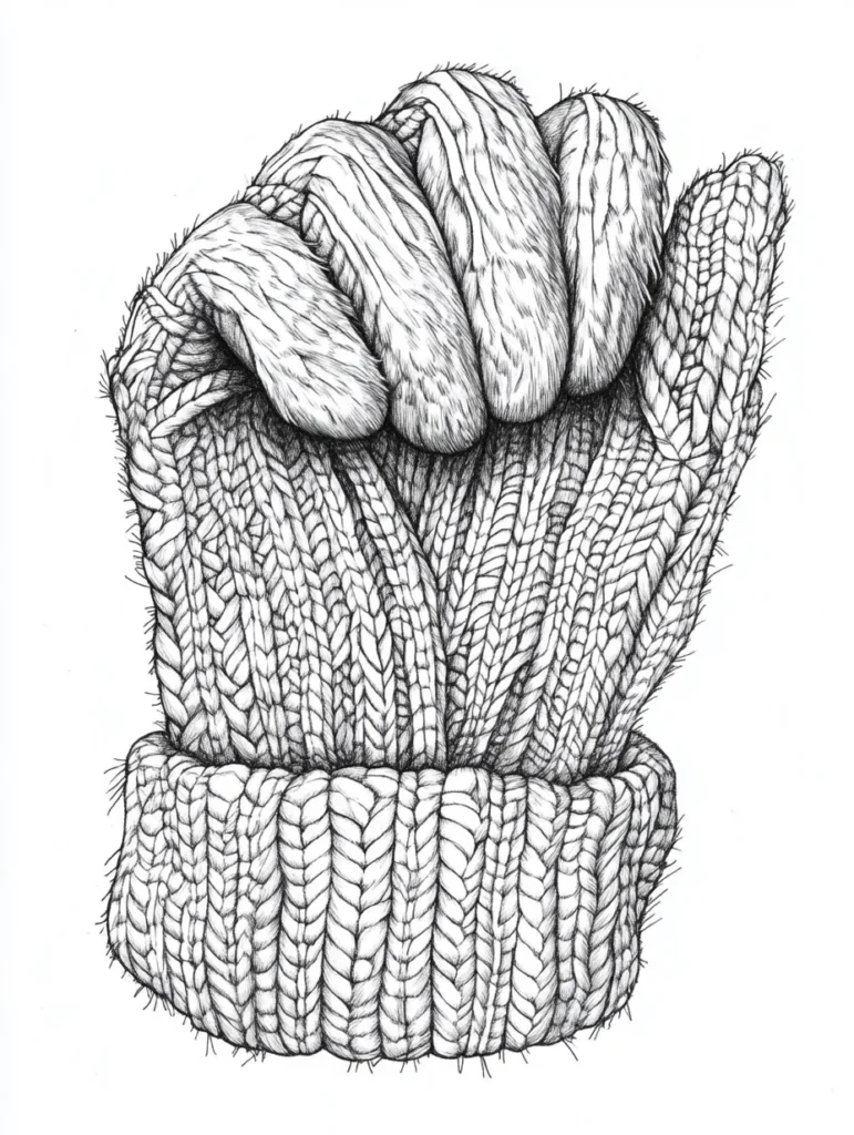 Coloriage d'un poing levé avec un gant en tricot