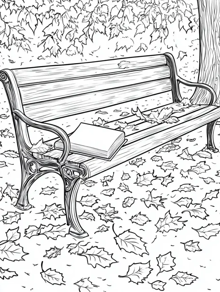 coloriages-pour-adultes-banc-automnal
