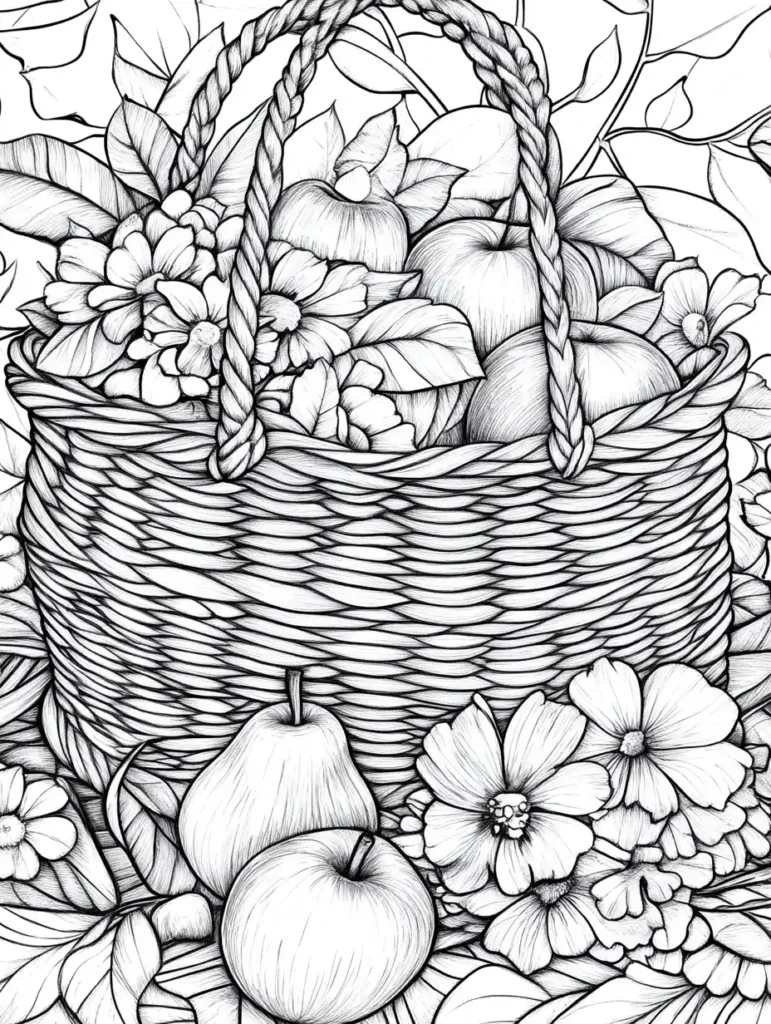 coloriages-pour-adultes-panier-fruits-fleurs
