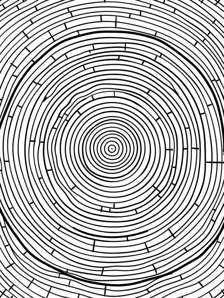 Coloriage représentant des cercles concentriques inspirés de la nature, idéal pour la relaxation.