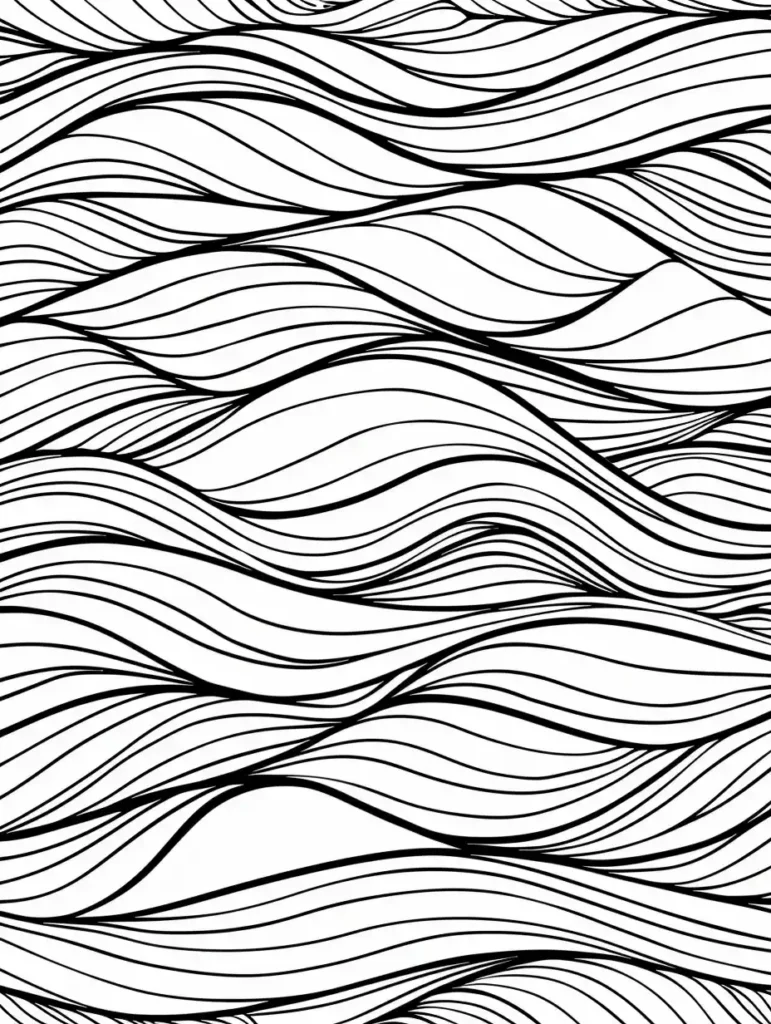 Coloriage abstrait en noir et blanc avec des courbes fluides pour adult